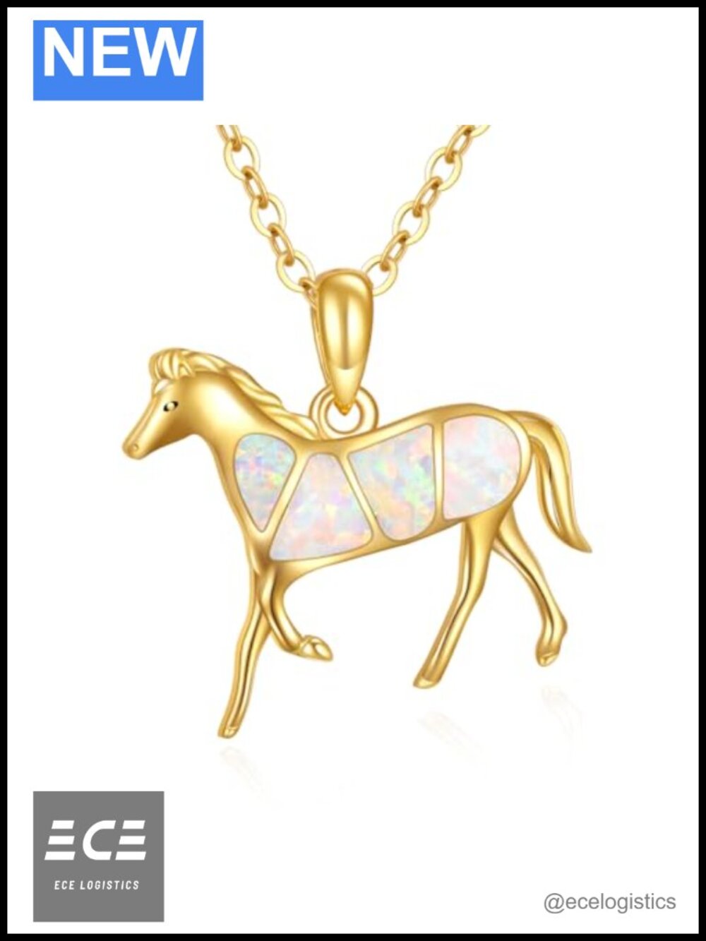 14K Solid Gold Moonstone Horse Pendant Necklace Women